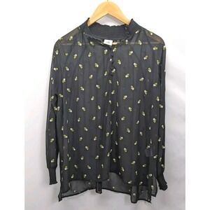 CAbi Size S Embroidered Blouse black W flower sheer Office Career Flowy Women #2